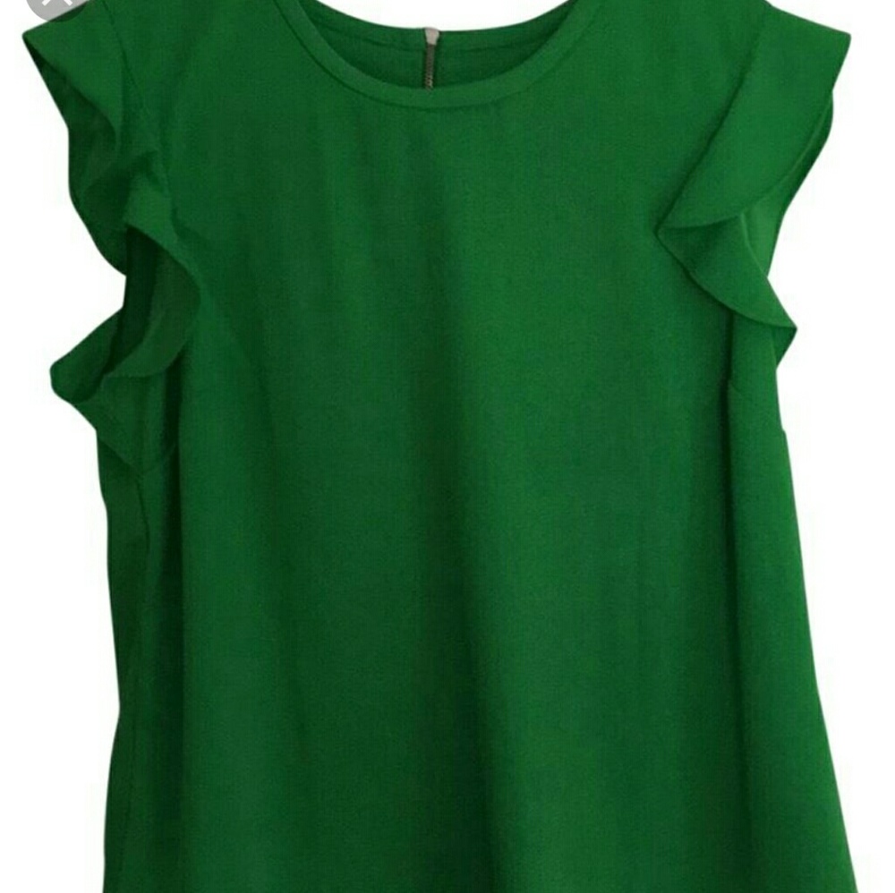 J. Crew Kelly Green Top Ruffle Sleeve SM